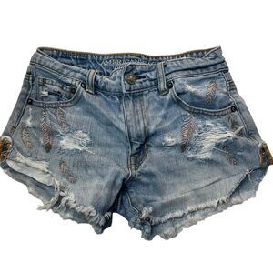 AEO High-Rise Festival Shorts 00 embroidery feathers